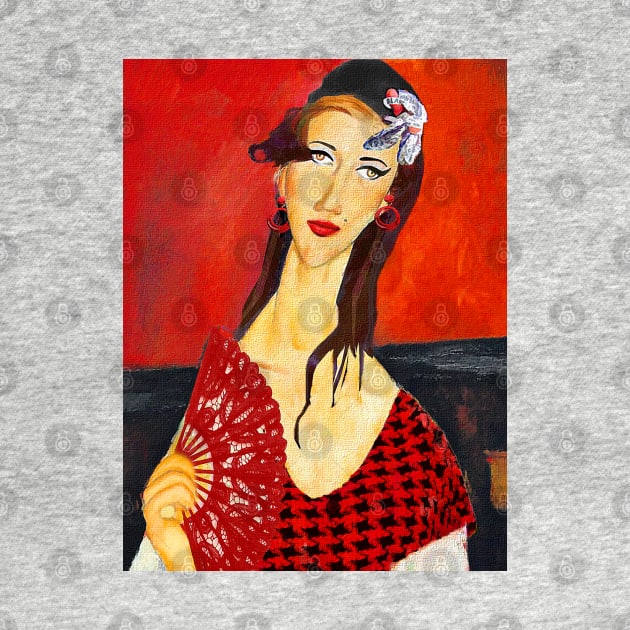 The Red Fan (based on Amadeo Modigliani's painting) by PrivateVices